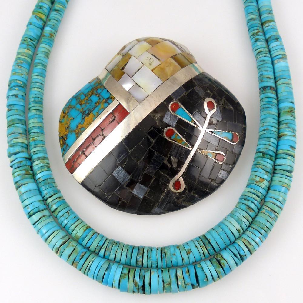 Santo Domingo Kewa Necklace,Spiny Oyster Shells, Turquoise Heishi Handmade Native American Jewelry, Southwest Artisans