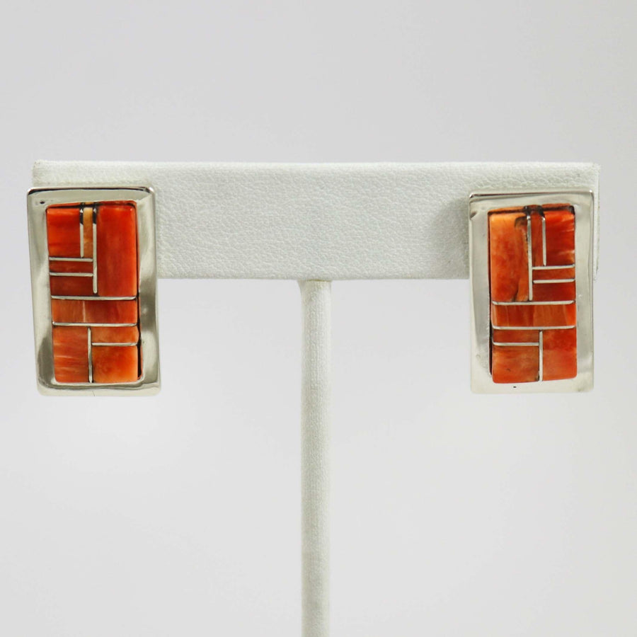 Spiny Oyster Inlay Earrings by Tommy Jackson - Garland's
