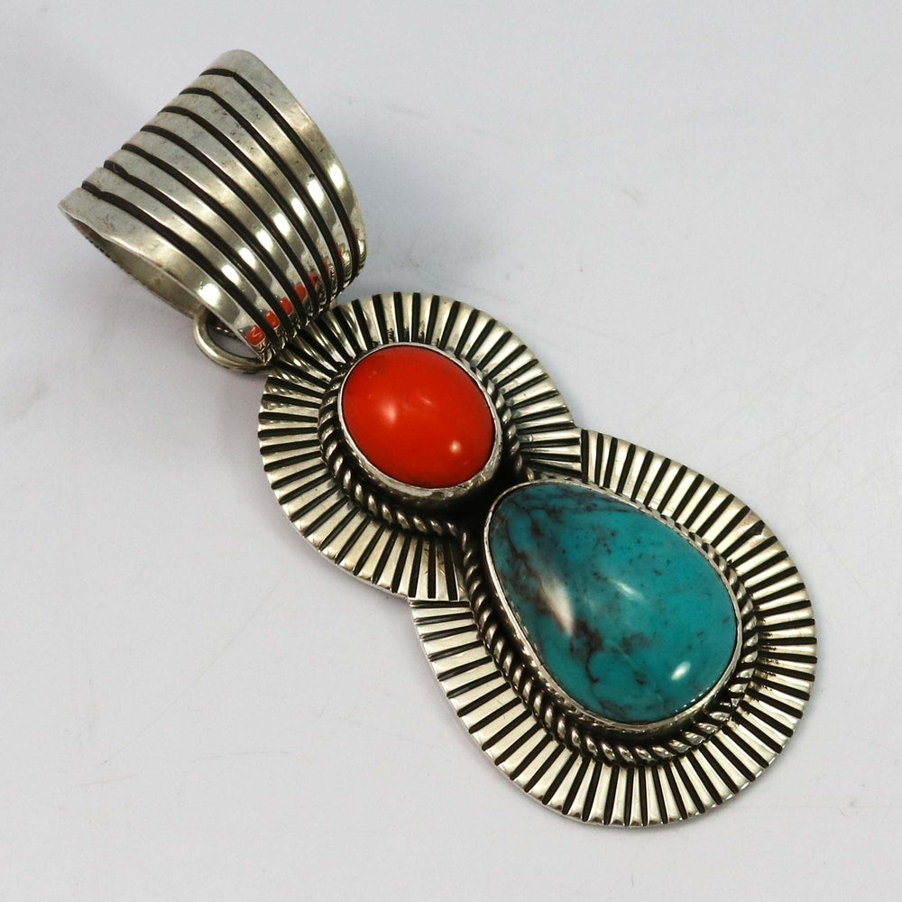 Coral and Turquoise Pendant by Albert Jake and Bruce Eckhardt - Garland's