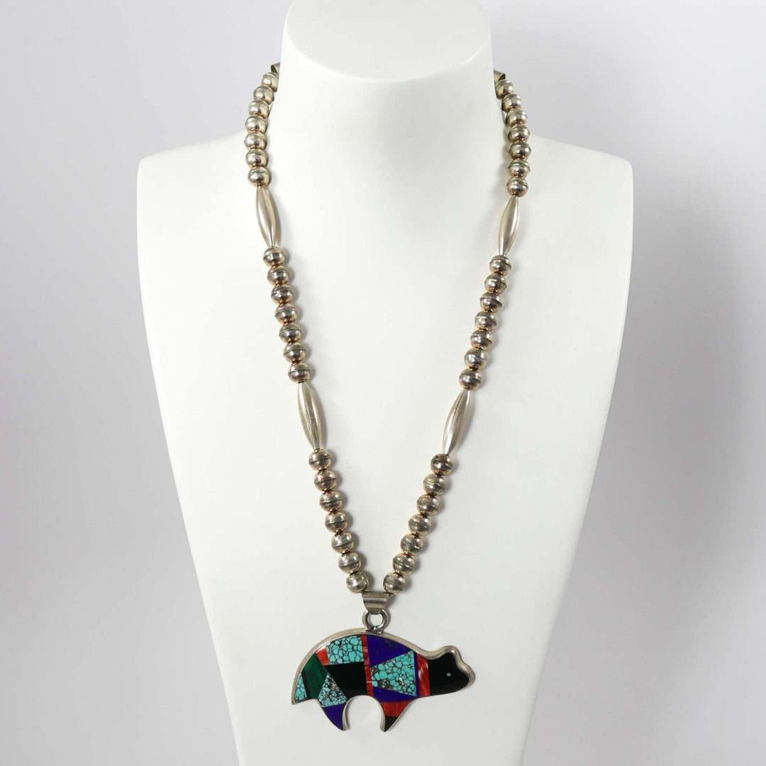 1970s Inlay Bear Necklace by Frank Yellowhorse - Garland's