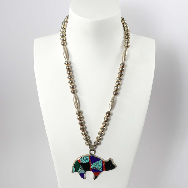 1970s Inlay Bear Necklace by Frank Yellowhorse - Garland's