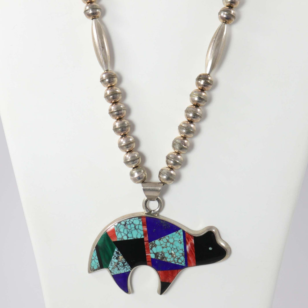 1970s Inlay Bear Necklace by Frank Yellowhorse - Garland's