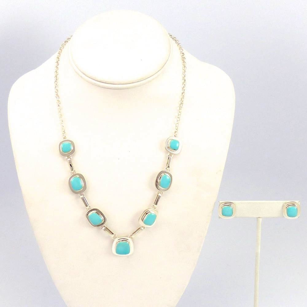Ensemble collier et boucles d'oreilles Kingman Turquoise
