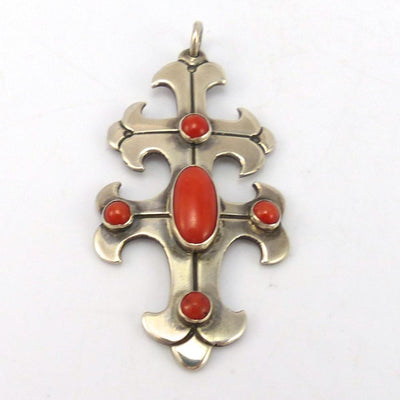 1980s Coral Cross Pendant, Vintage Collection, Jewelry, Garland's Indian Jewelry