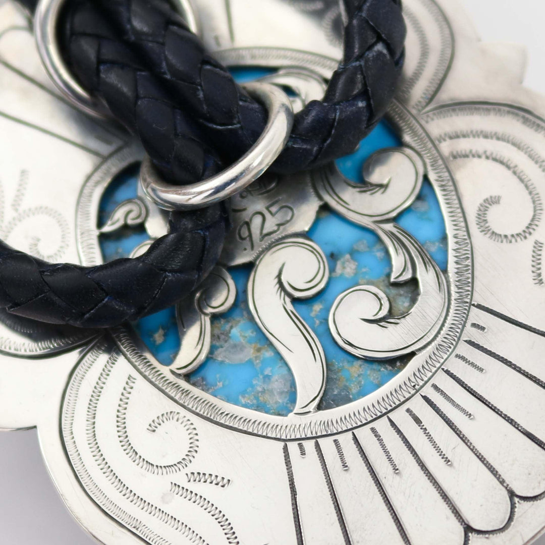 Kingman Turquoise Bola Tie by Bruce Eckhardt and Mona Van Riper - Garland's