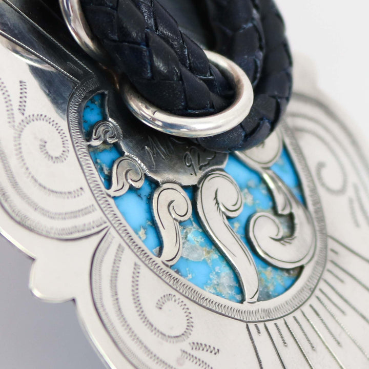 Kingman Turquoise Bola Tie by Bruce Eckhardt and Mona Van Riper - Garland's