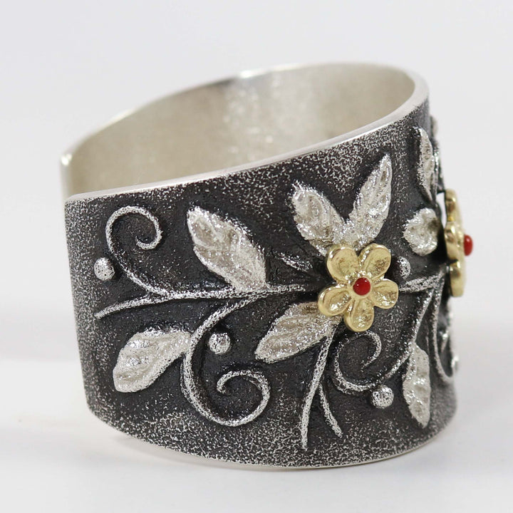Coral and Gold Flower Cuff