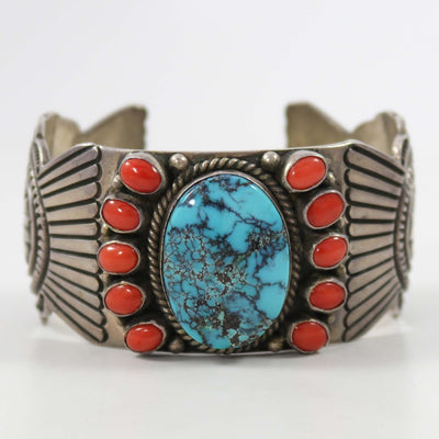 Turquoise and Coral Cuff
