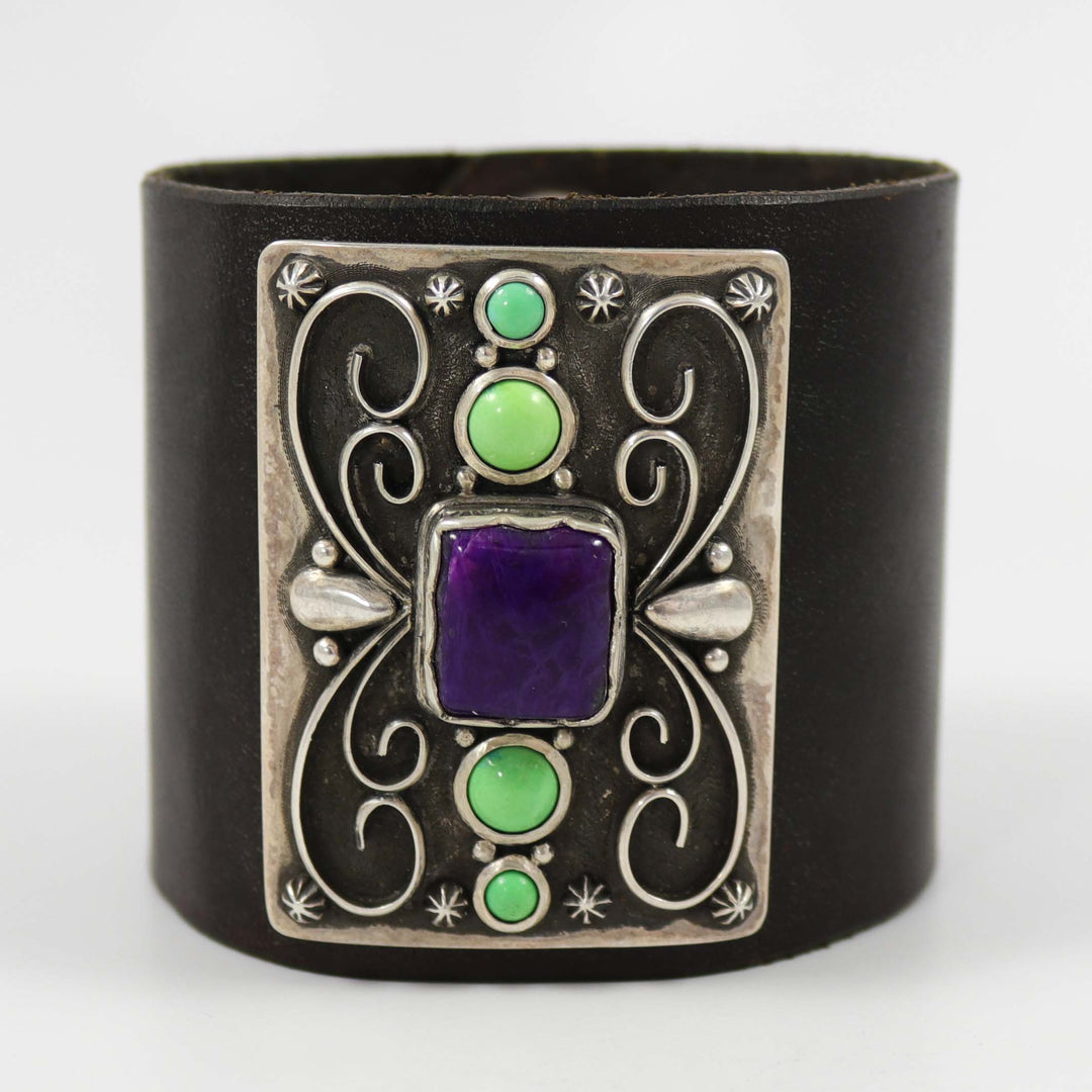 Sugilite and Turquoise Leather Cuff