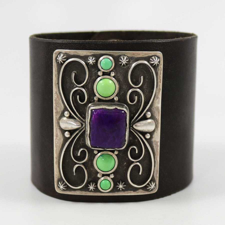 Sugilite and Turquoise Leather Cuff by Mona Van Riper - Garland's
