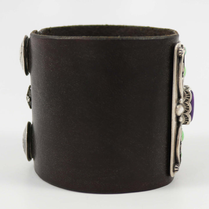 Sugilite and Turquoise Leather Cuff