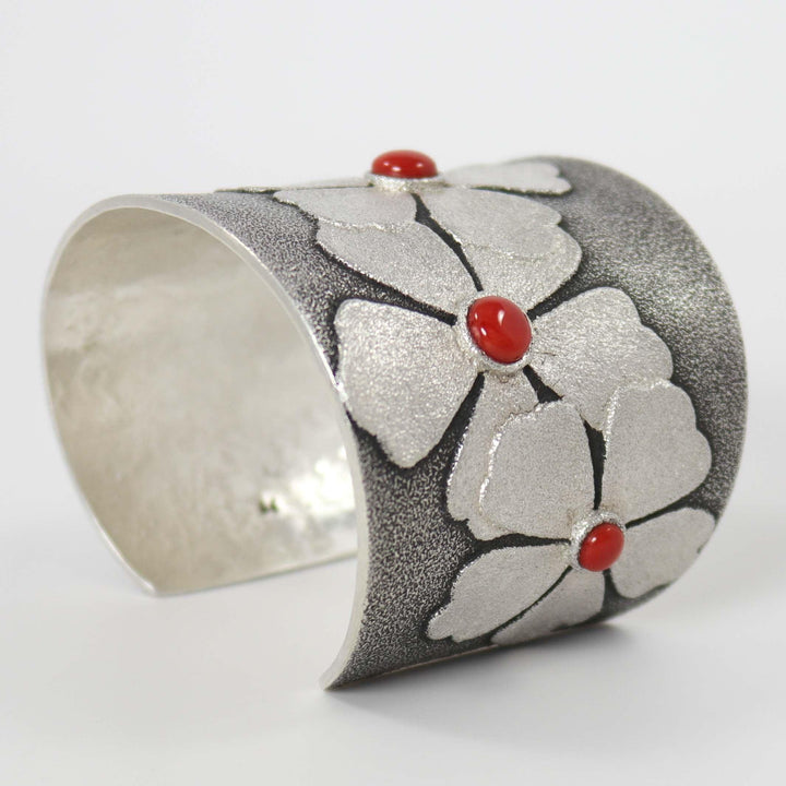 Coral and Turquoise Flower Cuff