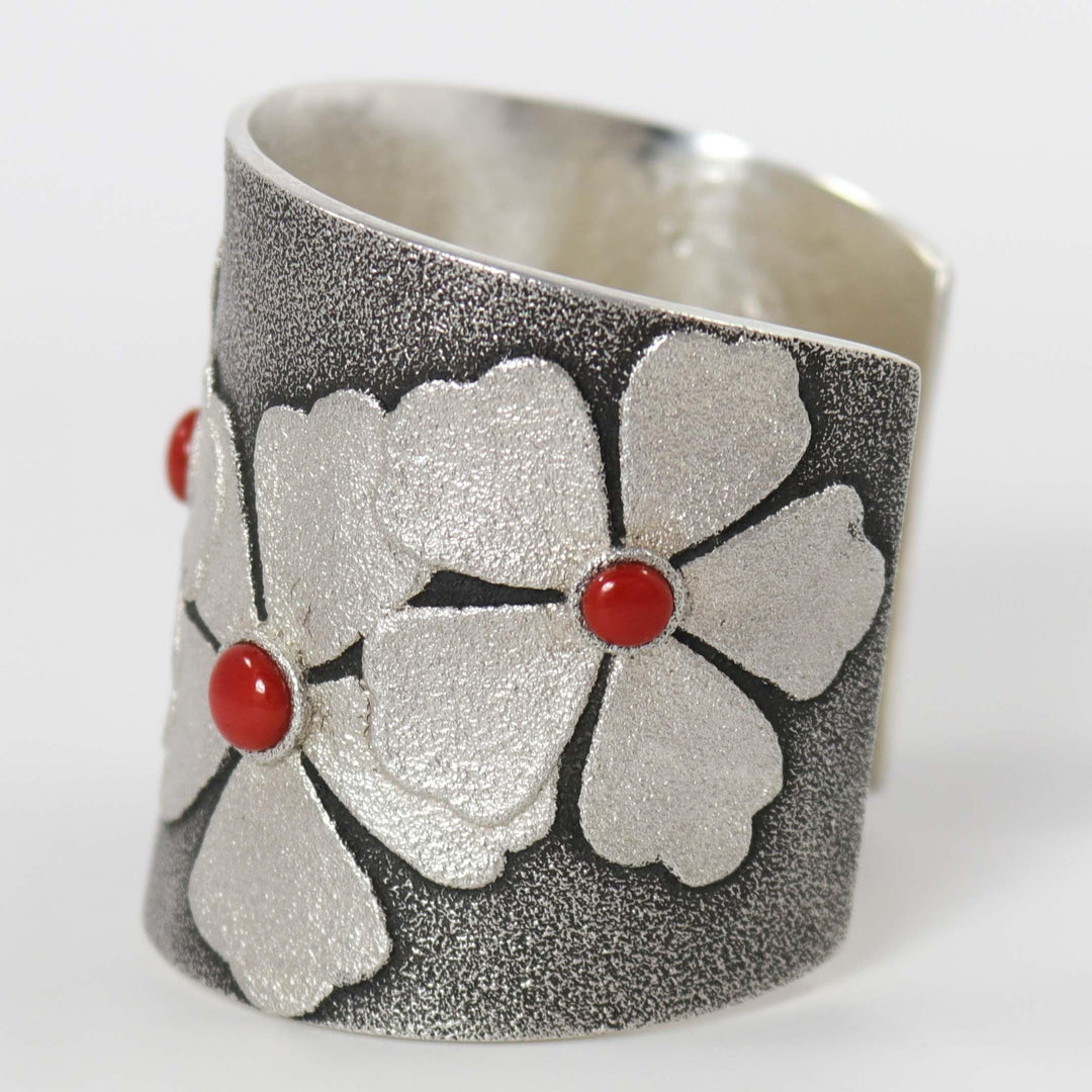 Coral and Turquoise Flower Cuff