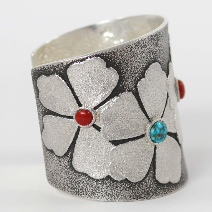 Coral and Turquoise Flower Cuff