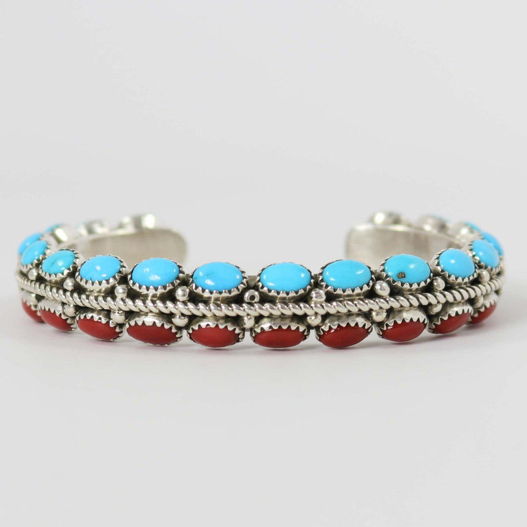 Coral and Turquoise Cuff by Ruth Yazzie - Garland's