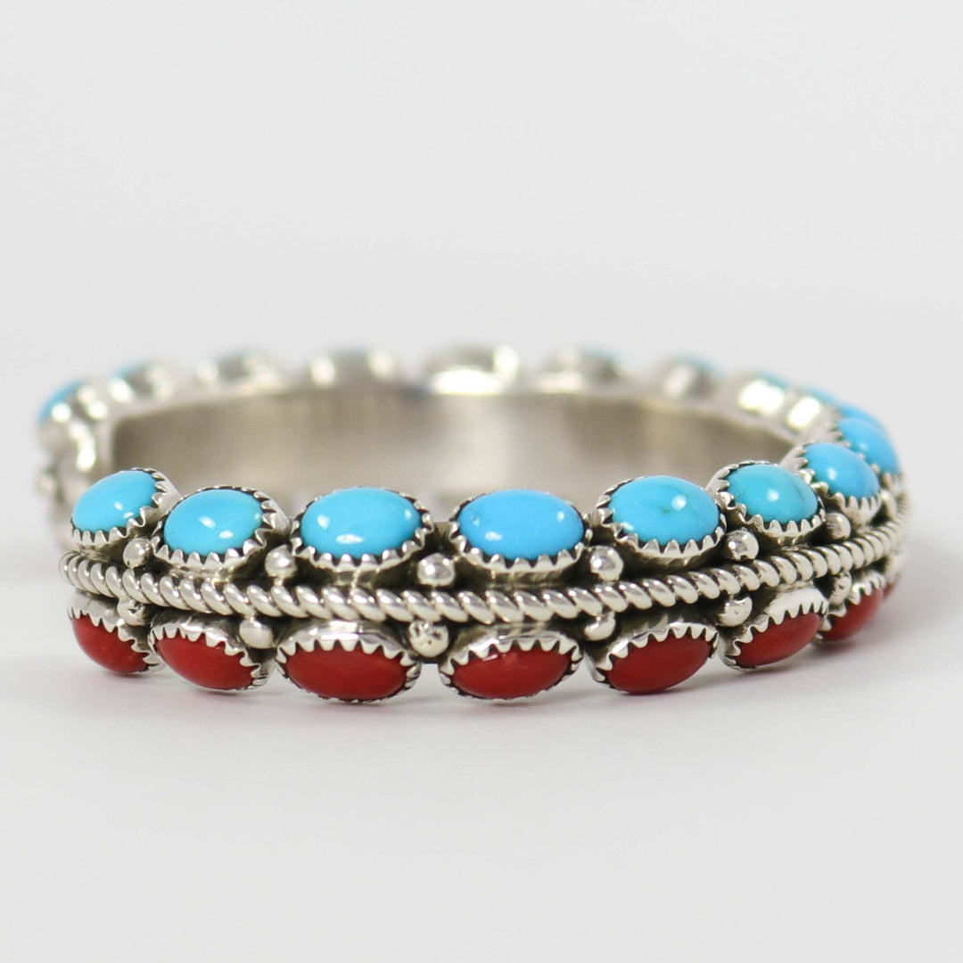 Coral and Turquoise Cuff by Ruth Yazzie - Garland's