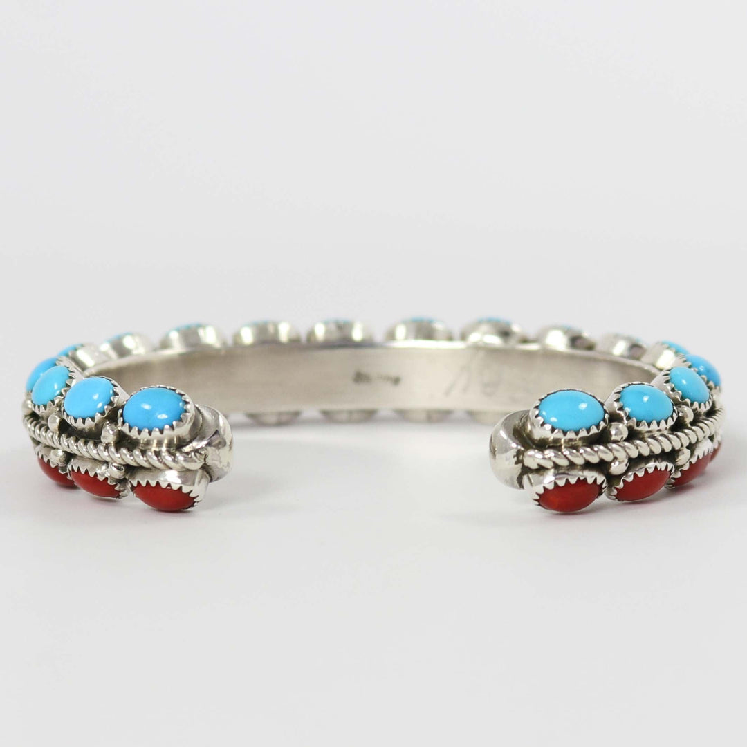 Coral and Turquoise Cuff by Ruth Yazzie - Garland's