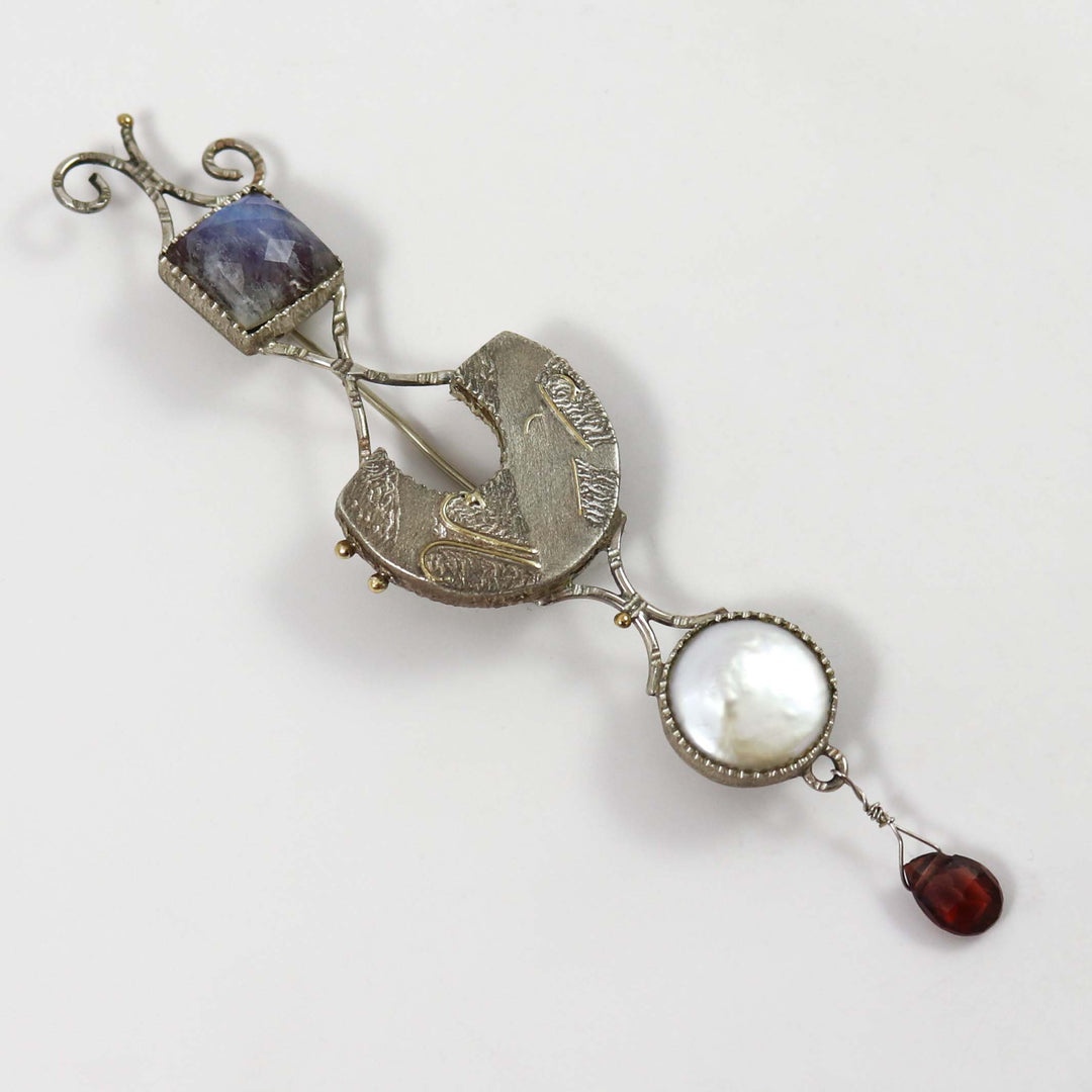 Silver and Gold Multi-Stone Pin