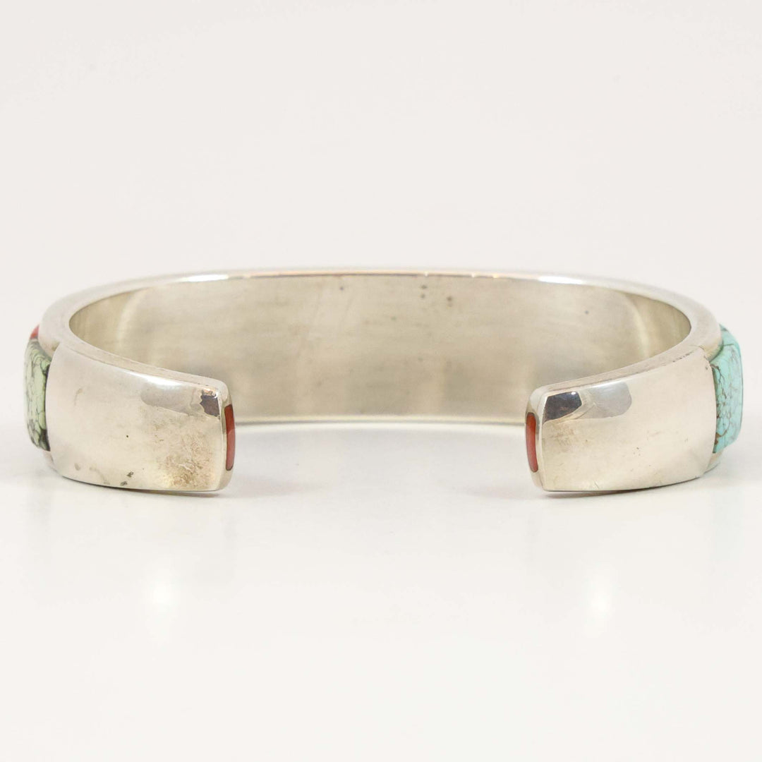 Turquoise and Coral Inlay Cuff