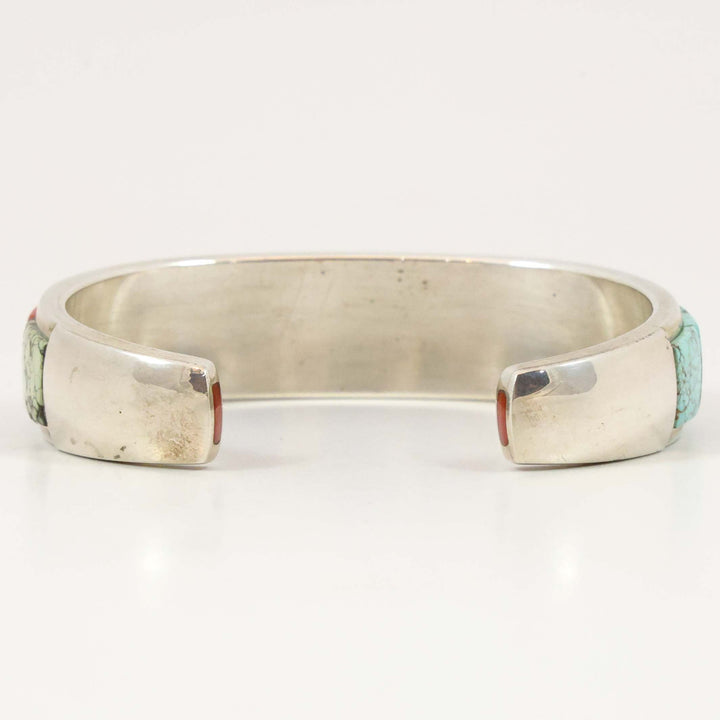 Turquoise and Coral Inlay Cuff