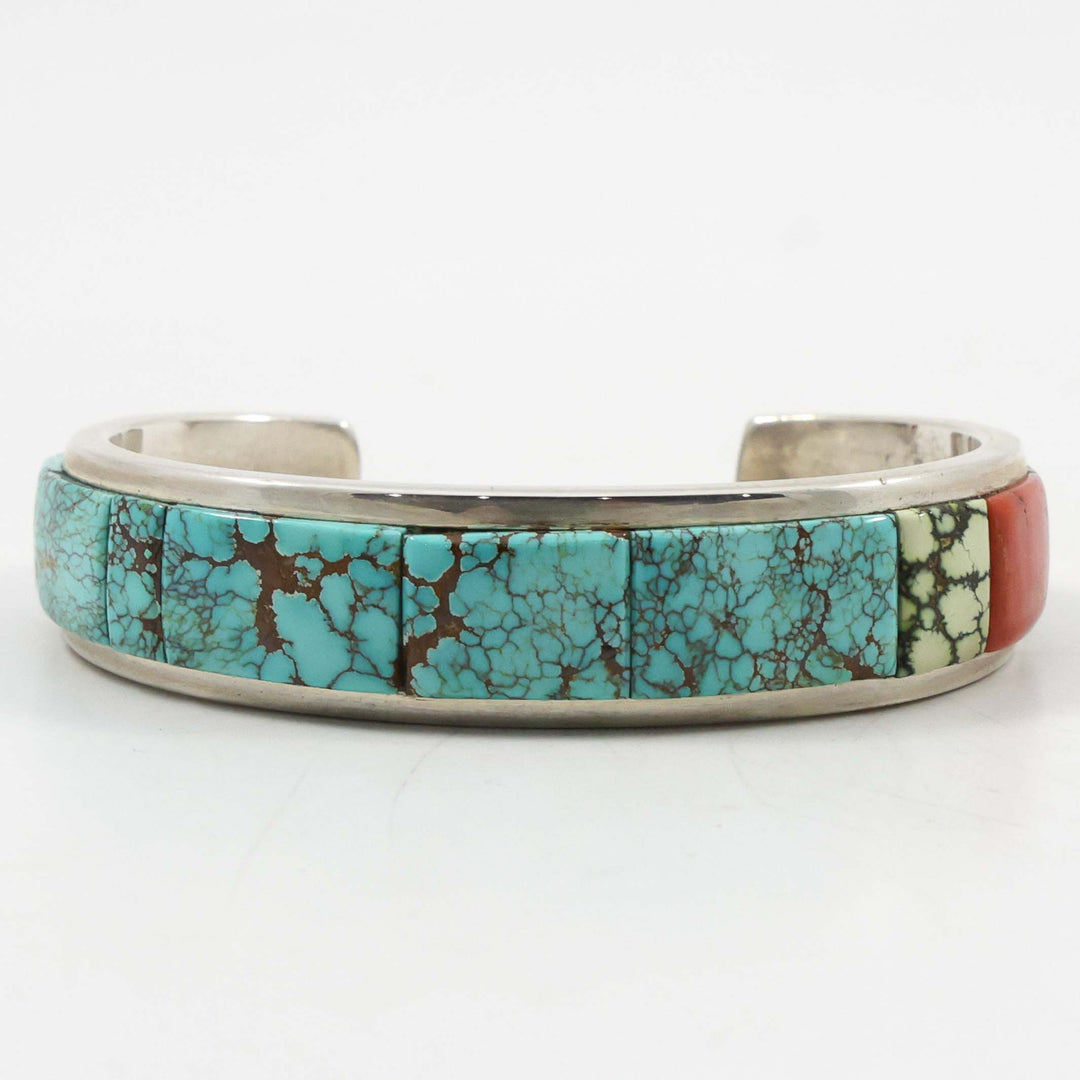 Turquoise and Coral Inlay Cuff