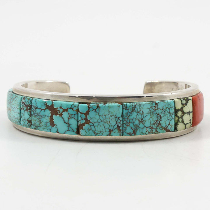 Turquoise and Coral Inlay Cuff