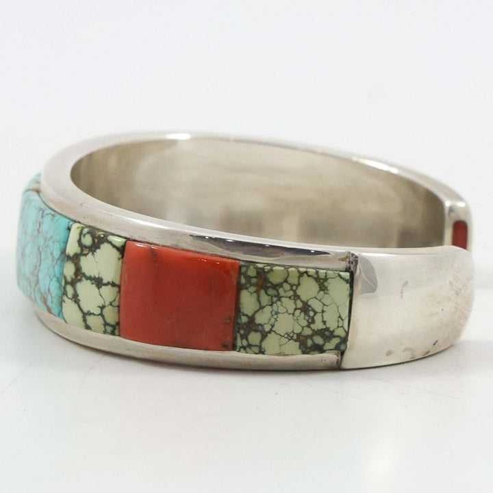 Turquoise and Coral Inlay Cuff