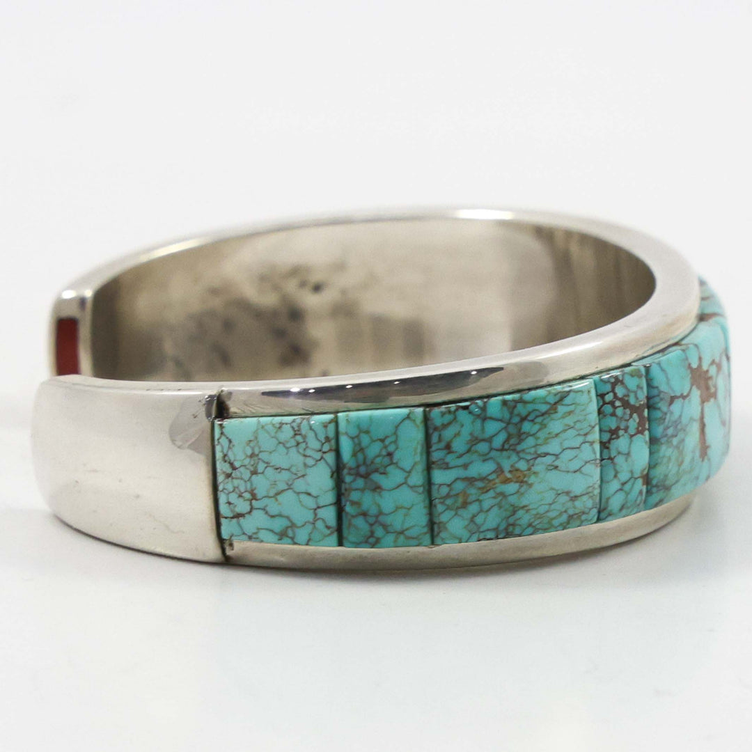 Turquoise and Coral Inlay Cuff