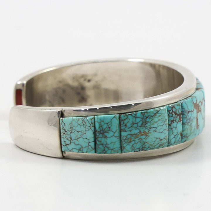 Turquoise and Coral Inlay Cuff