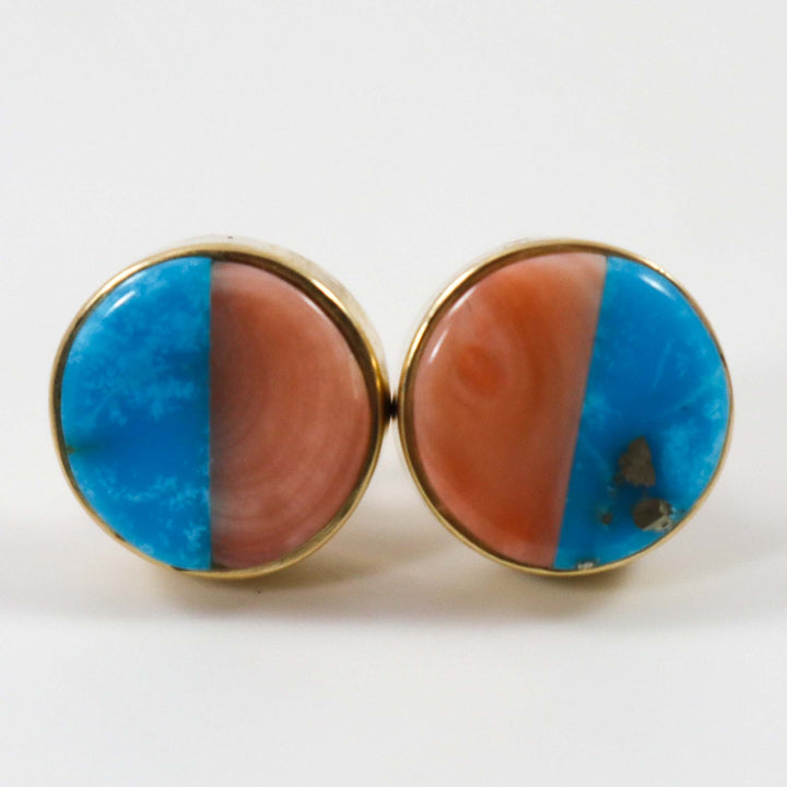 Coral and Turquoise Gold Earrings