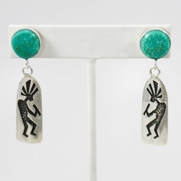 Kingman Turquoise Kokopelli Earrings by Abraham Begay - Garland's