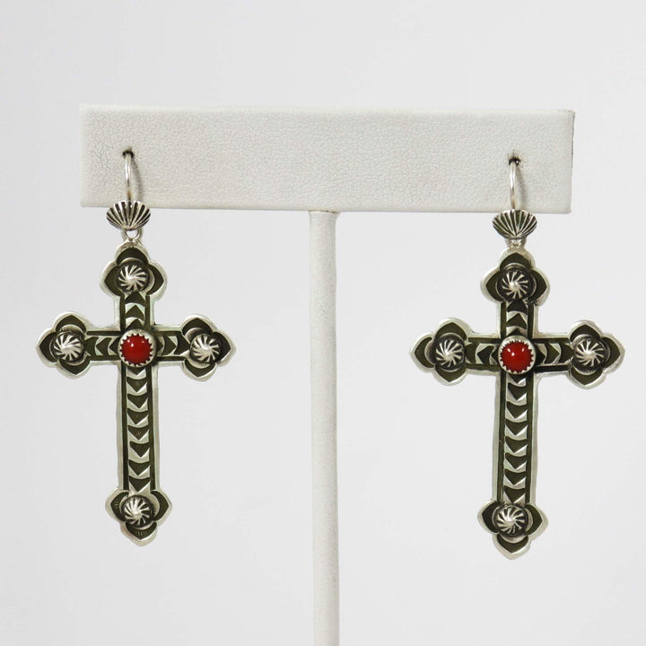 Coral Cross Earrings