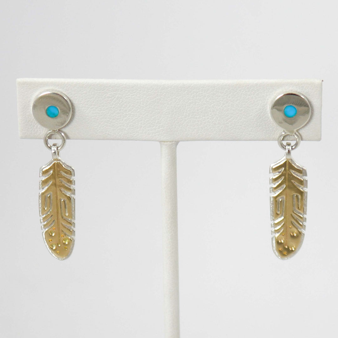 Gold on Silver Feather Earrings