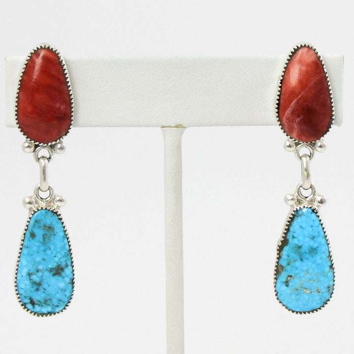 Turquoise and Spiny Oyster Earrings