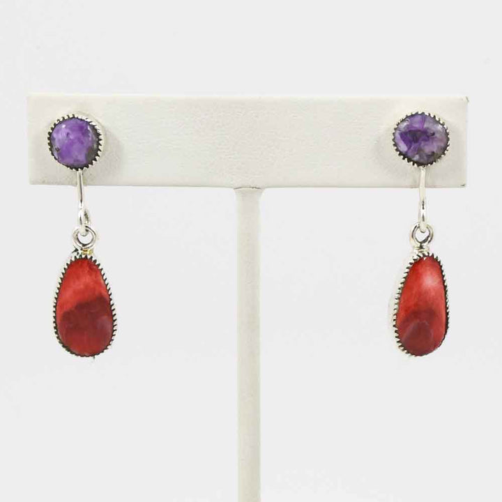 Charoite and Spiny Oyster Shell Earrings