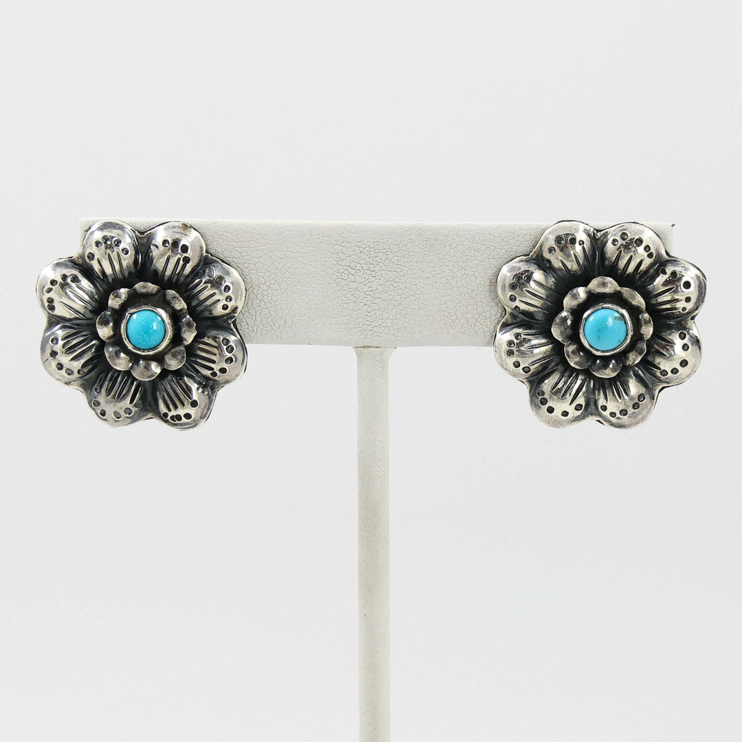 Turquoise Flower Clip Earrings