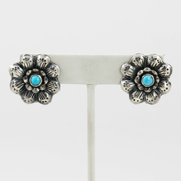 Turquoise Flower Clip Earrings