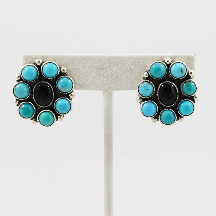 Turquoise and Onyx Clip Earrings