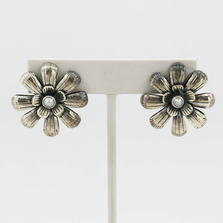 Pearl Flower Clip Earrings