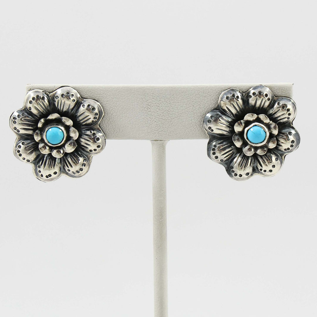 Turquoise Flower Clip Earrings