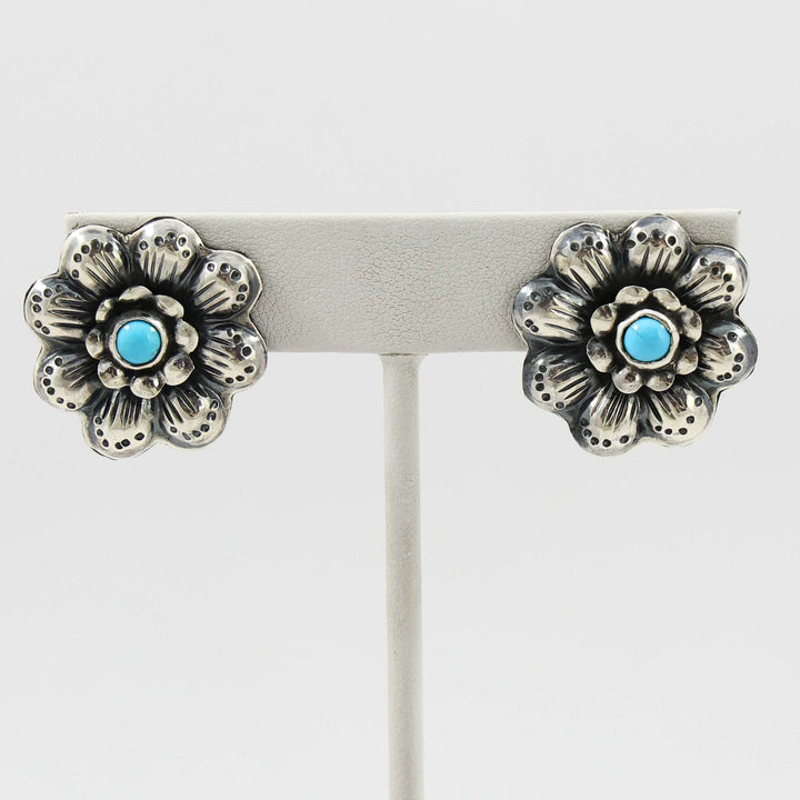 Turquoise Flower Clip Earrings