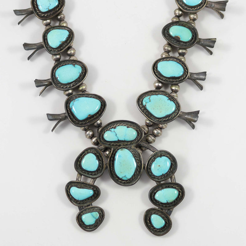 Vintage Native American Navajo Made Squash Blossom Necklace at Kachina House