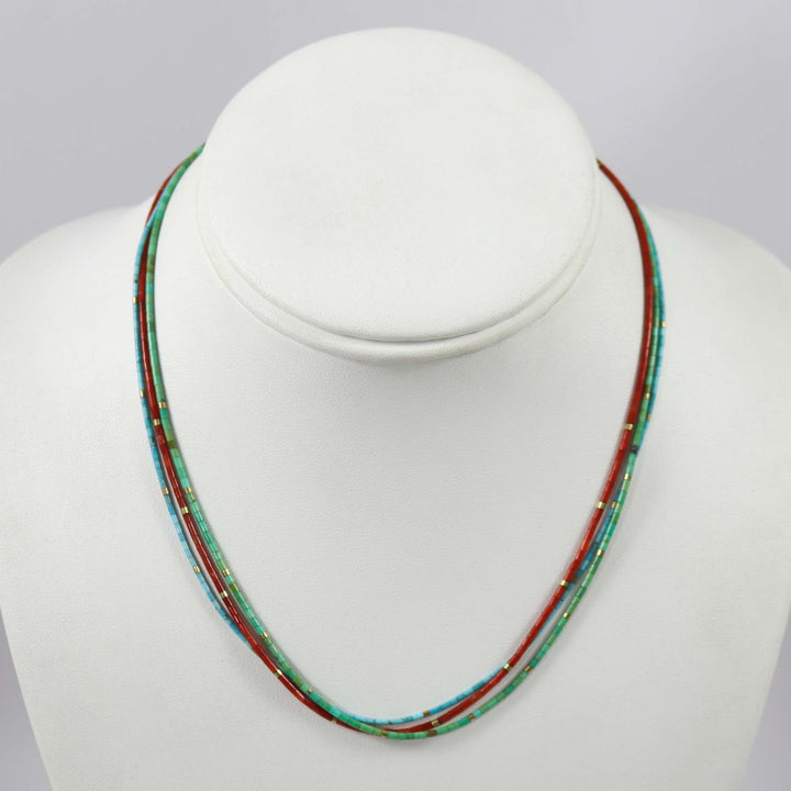 Turquoise and Coral Heishi Necklace