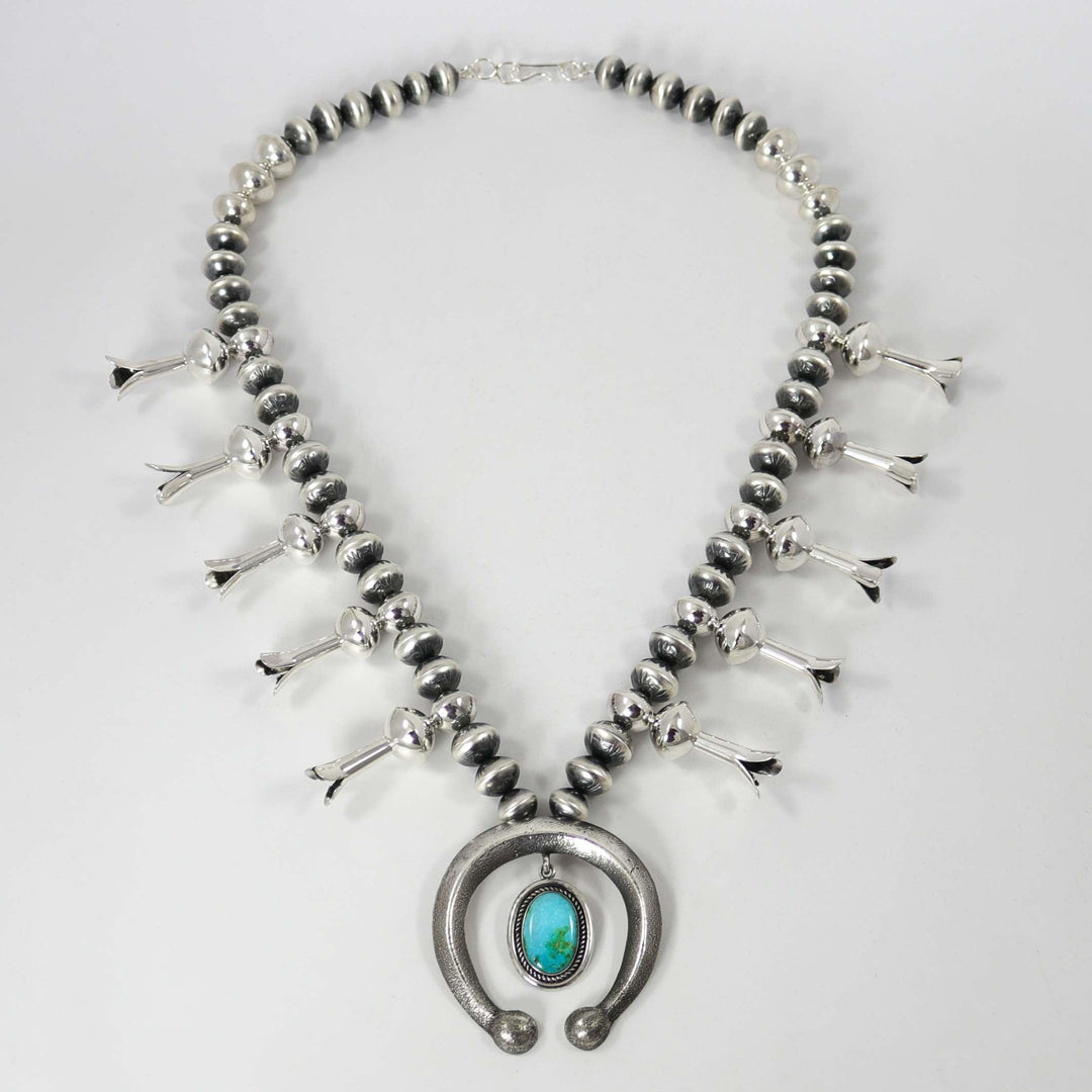 Kingman Turquoise Squash Blossom Necklace