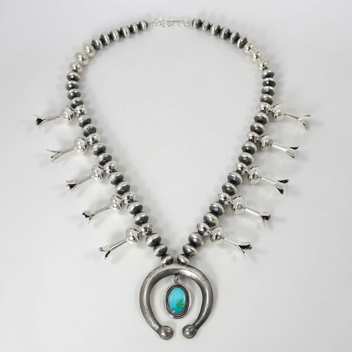 Kingman Turquoise Squash Blossom Necklace
