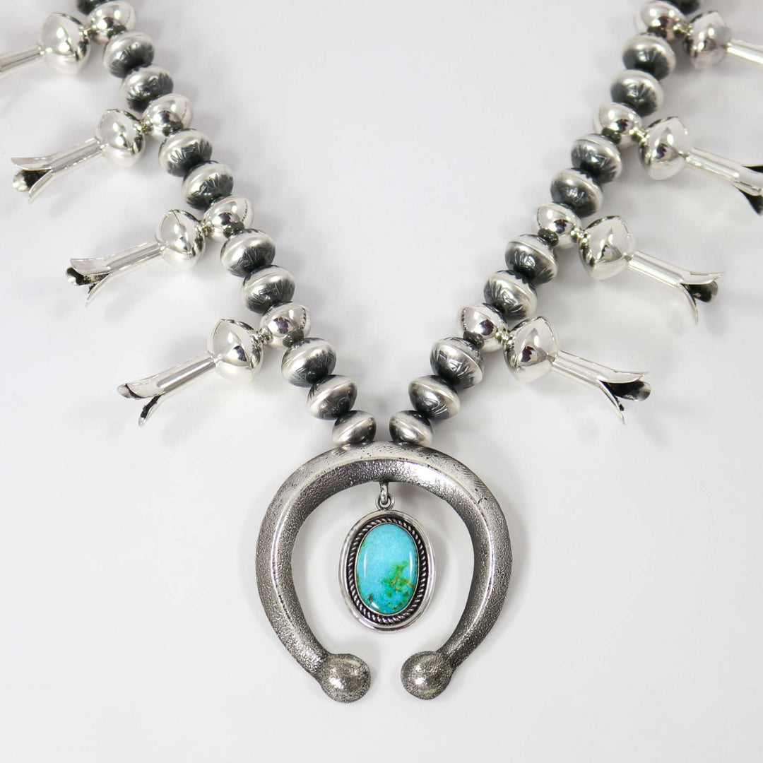 Kingman Turquoise Squash Blossom Necklace