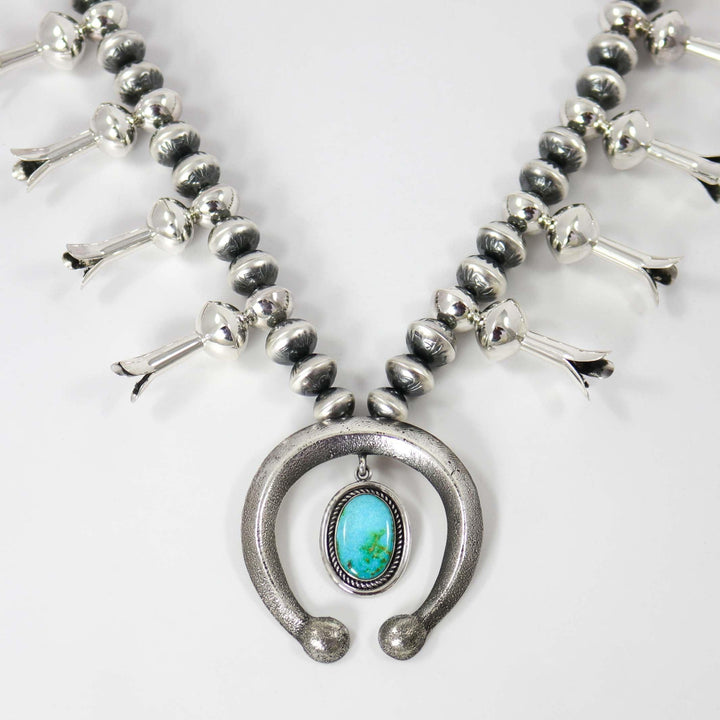 Kingman Turquoise Squash Blossom Necklace