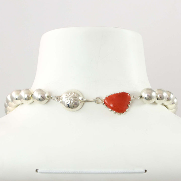 Silver Bead and Coral Necklace