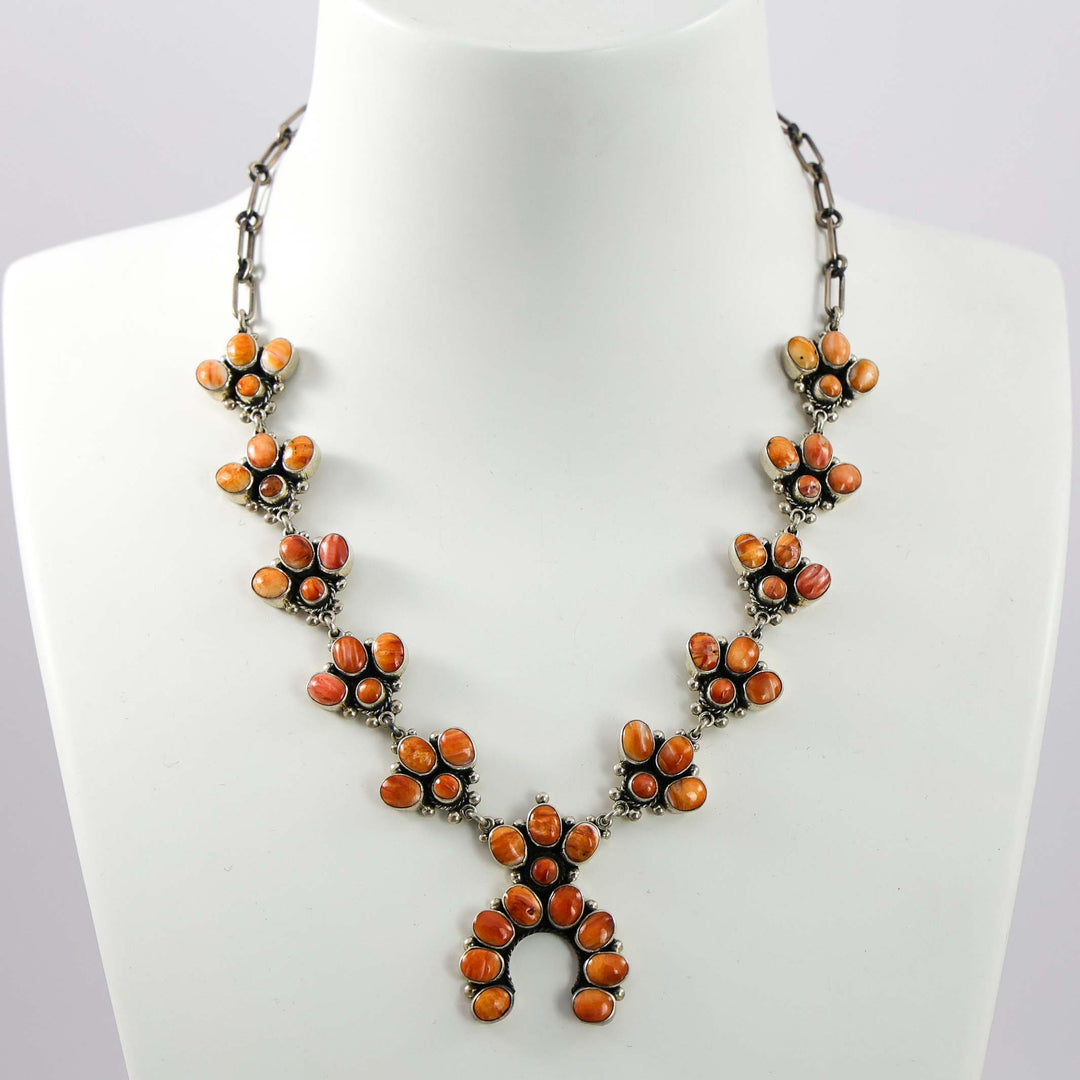 Spiny Oyster Shell Squash Blossom Necklace