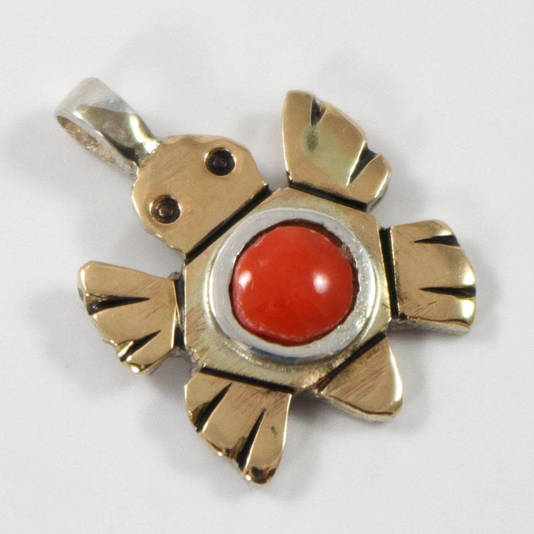 Gold and Coral Turtle Pendant